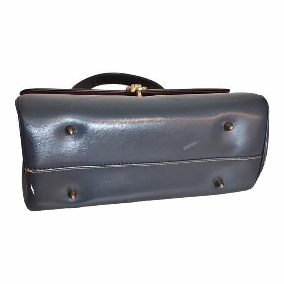 GLAMOUR Vintage Grey Leather Handbag Grandma Core Retro 60's 70's Top Handle - Picture 4 of 11